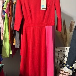 Boden Vibrant Red and Pink Long Sleeve Dress